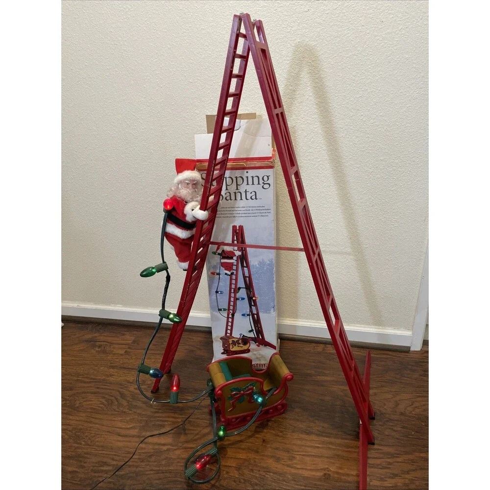 Vintage Mr. Christmas Stepping Santa Climbing Ladder Lights Plays 15 Carols